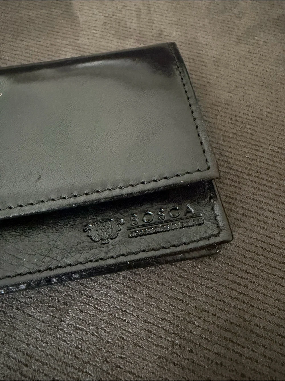 Vintage Bosca Black Leather Bi-Fold Key & Card Holder Wallet